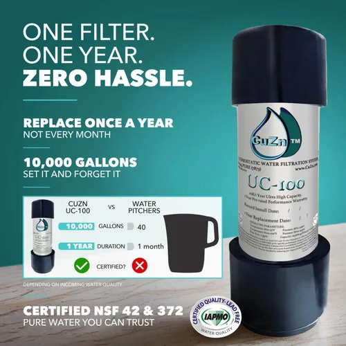 Vista 2 de CuZn Filtro de agua debajo del fregadero para grifo del fregadero, 10 K galones o 1 año de vida útil de filtración, reduce PFA, PFOS, plomo, cloro
