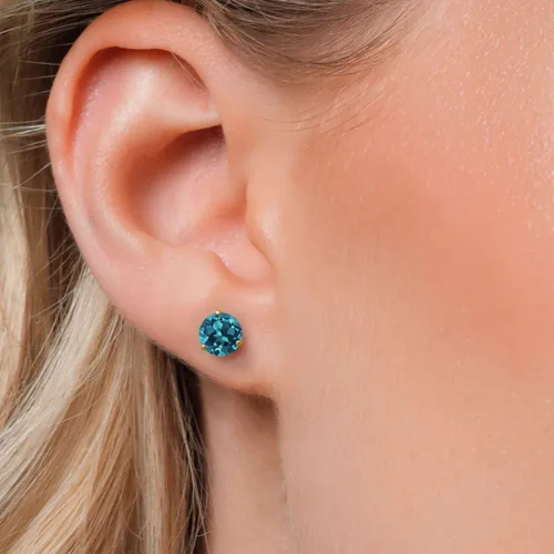 Vista 116 de Gem Stone King Aretes de Martini de oro amarillo de 14 quilates Aretes de tuerca de 3 puntas para mujeres y hombres Redondos de 0.236 pulgadas