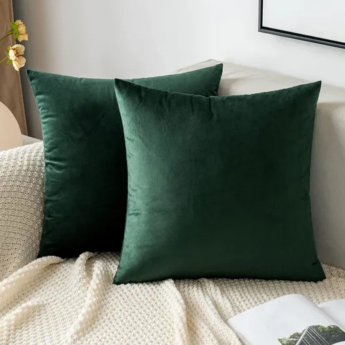 Vista 51 de EMEMA - Paquete de 2 fundas de almohada de terciopelo decorativas, fundas de cojín cuadradas suaves y sólidas para sofá, dormitorio, silla, Verde