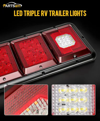 Vista 2 de Partsam 2 luces LED de triple cola 45 LED, montaje vertical u horizontal, luces traseras LED rectangulares de montaje vertical u horizontal, luces