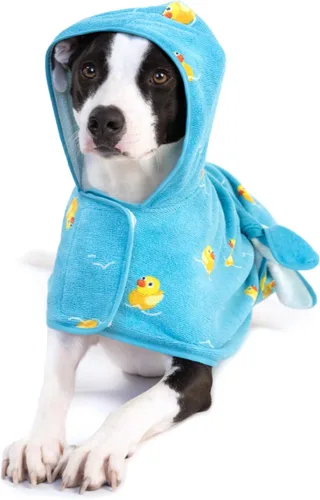Vista 8 de BARKBOX - Albornoz para perros, tamaño mediano Toalla de baño de microfibra de secado rápido, cierre de velcro y lazo envolvente, lavable a