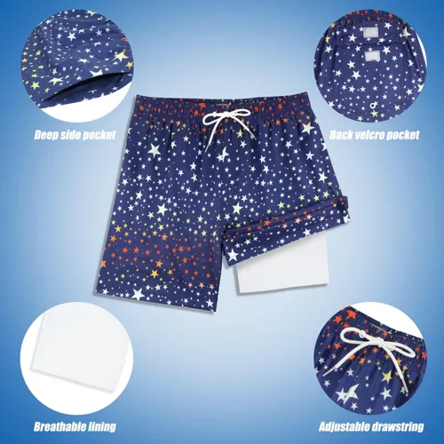 Vista 8 de Traje de baño para hombre con forro de compresión de secado rápido de 5.5 pulgadas con forro tipo bóxer amarillo (1-Yellowstar)