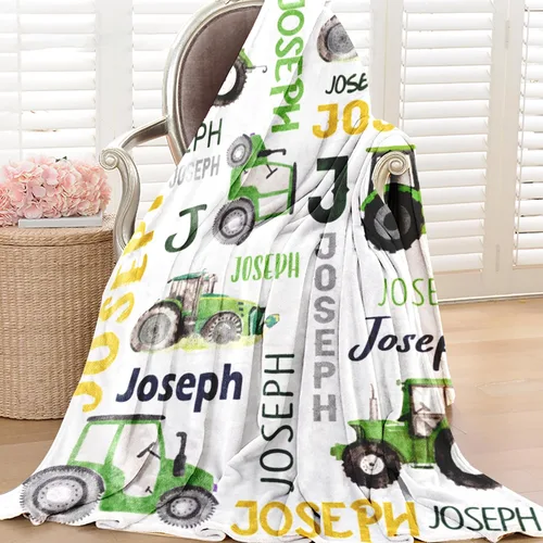 Vista 5 de Manta personalizada de camión tractor con nombre para bebés niños, manta con nombre personalizada de camiones para niños, mantas de franela suave