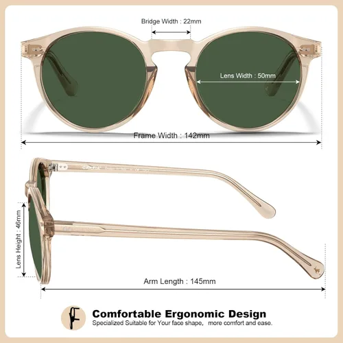 Vista 5 de CARFIA Gafas de sol redondas de acetato para hombre, polarizadas, protección UV, gafas de sol clásicas retro CA5289L