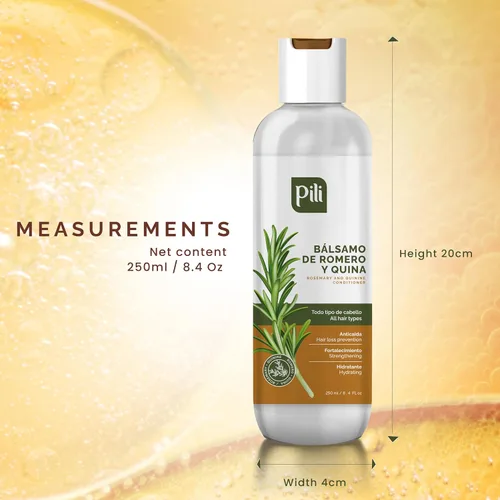 Vista 9 de Pili Natural Acondicionador Romero y Quinina - Romero y Quina Balsamo - Fortalece los folículos pilosos, previene la caída del cabello y ayuda a
