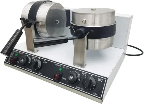 Vista 3 de TECHTONGDA Máquina de gofres redonda comercial de 110 V antiadherente giratoria, máquina eléctrica de gofres de doble cabezal con control