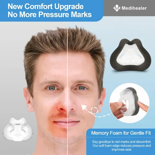 Vista 2 de Medihealer Cojín F30i mejorado para máscara Airfit F30i (S), incluye 2 innovadores cojines de espuma suave al tacto para Airfit F30i, suministros
