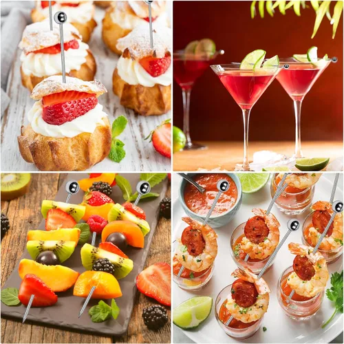 Vista 6 de PECULA 30 palillos de cóctel, brochetas de aperitivo de acero inoxidable, pinchos de cóctel lavables y reutilizables, palillos de dientes
