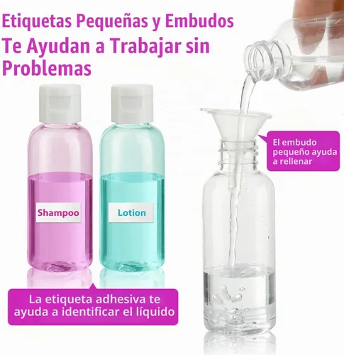 Vista 3 de Dabacc 30 botellas vacías de plástico transparente de 2 onzas con tapa abatible para líquidos de tamaño de viaje