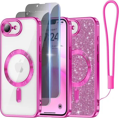 Vista 42 de Meifigno - Funda diseñada para el iPhone 16 Pro de 6.3", [Tarjeta de purpurina y correa para la muñeca] [Compatible con MagSafe]