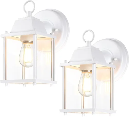 Vista 8 de LIT-PaTH Farol de pared para exteriores, aplique de pared como accesorio de iluminación de porche, base E26, carcasa de aluminio más vidrio Blanco