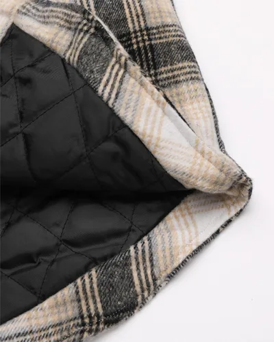 Vista 6 de luvamia Chaquetas a cuadros para mujer, de franela, acolchadas, de gran tamaño, con botones