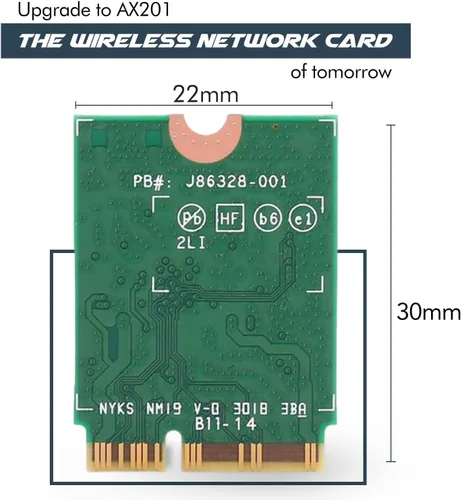 Vista 2 de Tarjeta WiFi 6 AX201 Wi-Fi de doble banda 2.4 Gbps Tarjeta WiFi CNVio2 M.2 para PC Compatible con Bluetooth 5.2 Requiere CPU Intel de 10ª