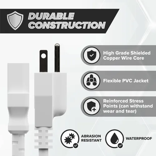 Vista 5 de Cable de alimentación de CA de 3 clavijas para computadora, médico, servidor y escritorio, cable de alimentación de tres clavijas de 15 pies, cable