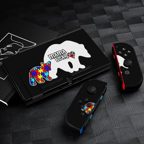 Vista 5 de Funny Mama Bear Autism Awareness Skin Cover Stickers Funny Graphic Protective Film Full Set Compatible with for Switch