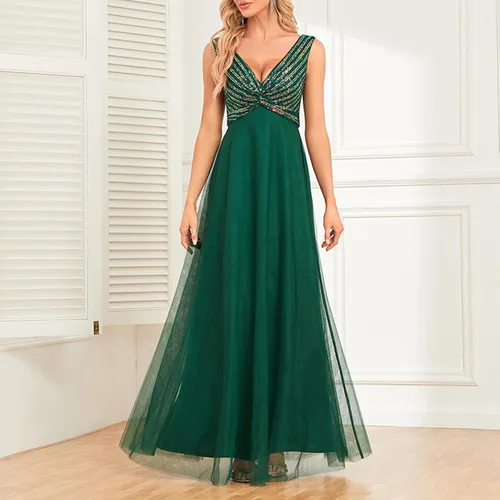 Vista 4 de Vestido bohemio para mujer, Brillante, Vestidos Fiesta cóctel, lentejuelas, fluido, largo, midi, cintura fruncida