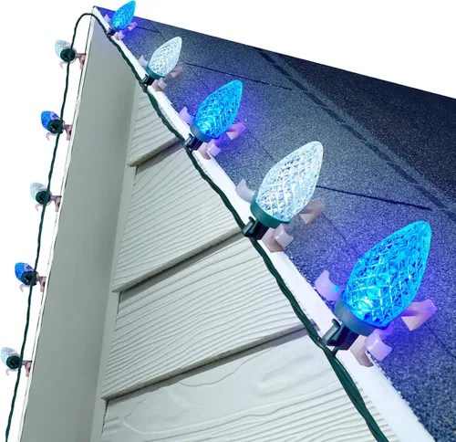 Vista 9 de Luces de Cadena LED de Navidad C9, 68 Pies 100 LED Luces de Techo Strawberry con 100 Clips Todo en Uno, Grado Comercial Impermeable Extensible