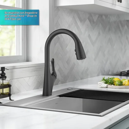 Vista 9 de Kraus Merlin - Grifo de cocina con un solo mango extraíble en transición, color negro mate, KPF-1674MB