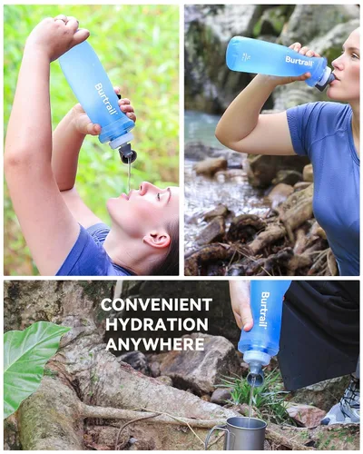 Vista 7 de Botella de filtro de agua plegable de 1.0 L, sin BPA, ultraligera y duradera, con cartucho de tapa de filtro de 1.654 in, botella de agua filtrada