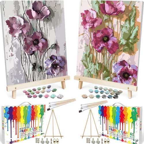 Vista 31 de BAISITE 0304 - Kit de pintura por números para adultos principiantes; paquete de 2 lienzos de 8 pulgadas de ancho x 12 pulgadas de largo; caja