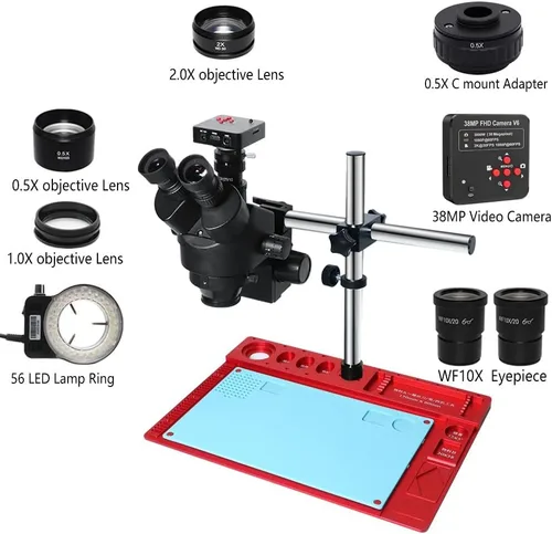 Vista 2 de Kit de accesorios para microscopio 38MP H_DMI USB Microscopio Digital Cámara 3.5X-90X Simul-Focal Trinocular Estéreo Microscopio Zoom Microscopio