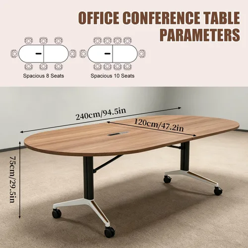 Vista 2 de 94.5" Folding Conference Table with Wheels,Mobile Training Table for Office Walnut