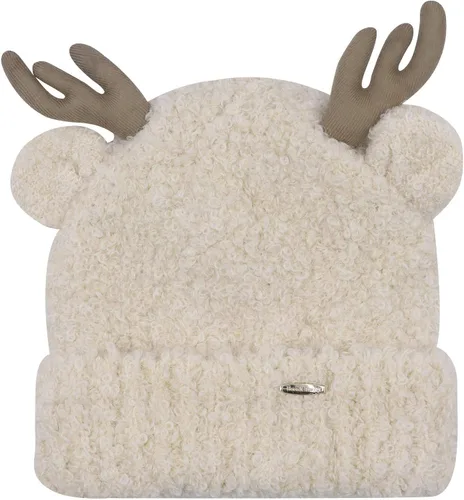 Vista 3 de MOSSTYUS Gorro de invierno con diseño de alce de reno cálido, gorro de punto de cornamenta de Navidad, gorro de calavera de esquí para mujeres