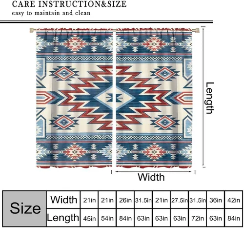 Vista 33 de Cortinas con patrón geométrico tribal, estilo suroeste, azteca, rústico, occidental, nativo americano, opacas, con bolsillo para barra, decoración