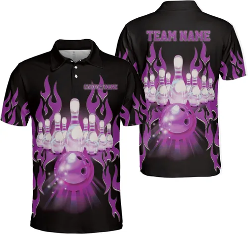 Vista 5 de Woseprints - Polo de boliche personalizado con nombre 3D para hombres y mujeres, camisas de bolos personalizadas para equipo, camisas de bolos unisex