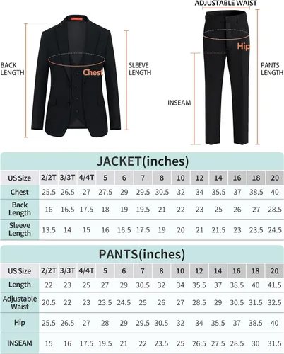 Vista 7 de Plavict Trajes de niño de ajuste delgado, cintura ajustable, traje formal para niños