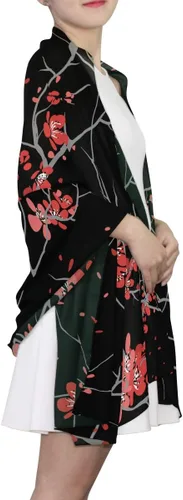 Vista 7 de Alaza - Bufanda larga de seda para mujer con diseño de flor de cerezo, color rojo