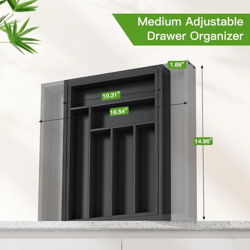 Vista 2 de Pipishell - Organizador de Cajones Extensible de Bambú para Soporte de Utensilios, Bandeja de Cubiertos Ajustable, Organizador de Divisores
