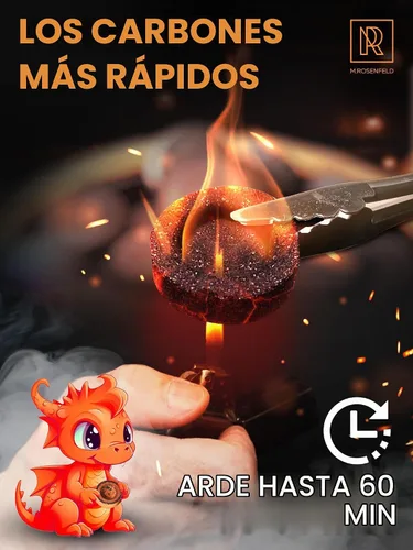 Vista 6 de 10 piezas de tabletas de carbón para incienso - Carbón para narguile M. ROSENFELD - Carbón rápido para Hooka - Tabletas de carbón de encendido