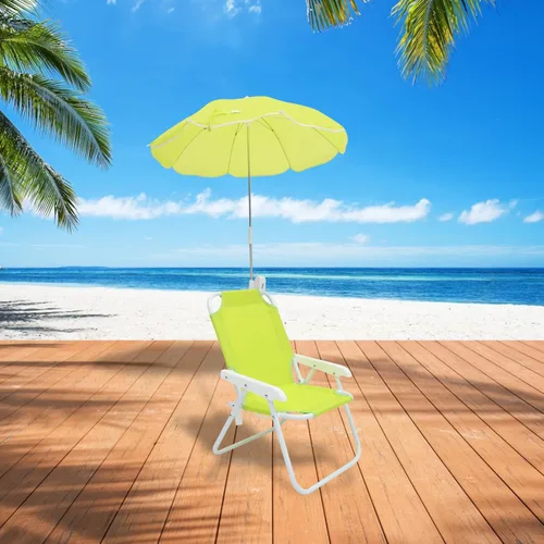 Vista 8 de 1 juego de silla de playa al aire libre con toldo paraguas plegable ligero para niños y silla de camping portátil para viajes en la playa y picnics