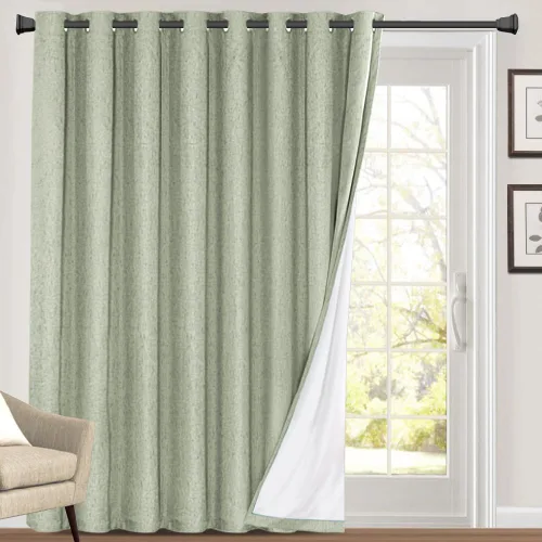 Vista 10 de Cortinas con textura de lino 100% opacas de 64 pulgadas de largo, juego de 2 paneles de cortinas de lino opacas con forro aislante térmico que Arena