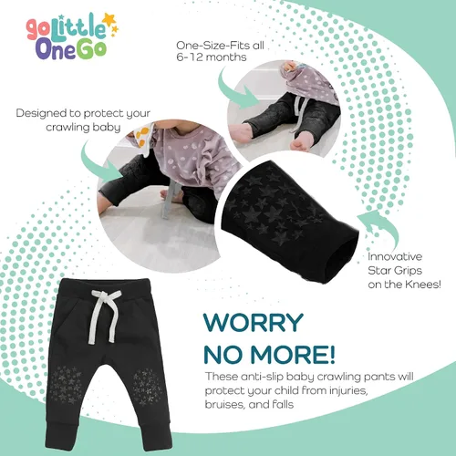 Vista 3 de Pantalones antideslizantes para bebé, algodón orgánico, unisex (6-12 meses), Negro