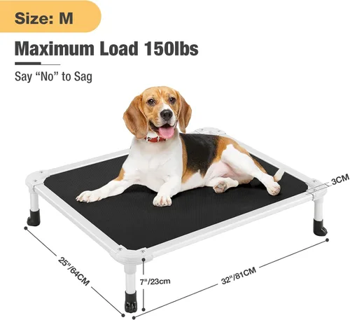 Vista 102 de Veehoo Cama elevada para perros a prueba de mordidas - Cuna elevada refrescante para mascotas - Marco de aluminio plateado y tela de malla