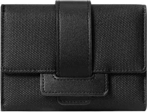 Vista 13 de Cartera pequeña para mujer, de piel, plegable, compacta, con bloqueo RFID, con bolsillo con cremallera para monedas, A01 Rojo Vino, Classic