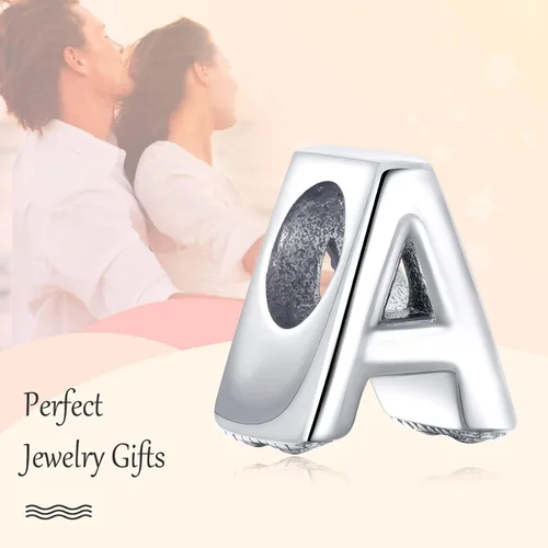 Vista 3 de Annmors Charms A-Z Alphabet Charm 925 Sterling Silver Heart Alphabet Dangle Beads for Bracelets & Necklaces
