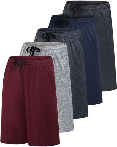 Vista 7 de Real Essentials Paquete de 5 para hombre: pantalones cortos Dry-Fit de 9" - Gimnasio atlético, entrenamiento, baloncesto, correr, bolsillos casuales