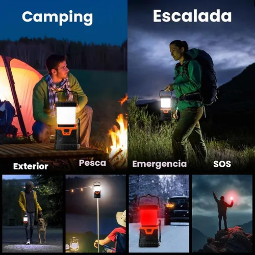 Vista 6 de Linterna LED para campamento, recargable, 1000 lúmenes, portátil con 5 modos de luz, IP44 impermeable 4400 mAh, linterna para tienda de campaña