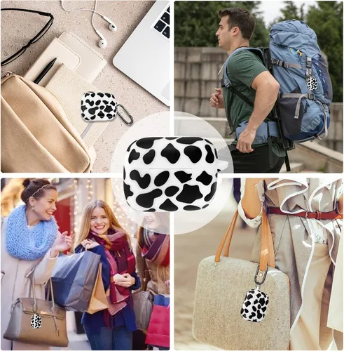 Vista 6 de Funda para Airpods Pro con llavero, funda protectora completa inspirada en lindo diseño de vaca, catalizador, de silicona, para mujeres, hombres