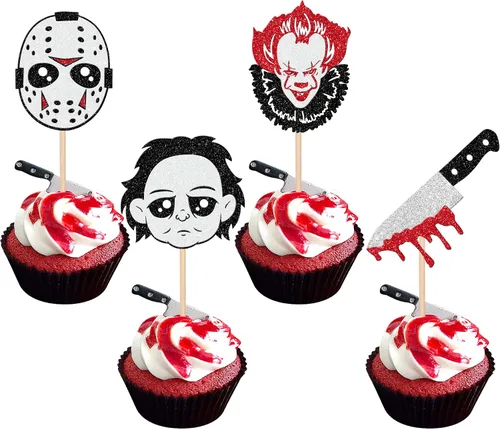 Vista 9 de 30 piezas de decoración de murciélagos de Halloween para cupcakes de murciélago con purpurina negra para Halloween, decoración de pasteles de Negro