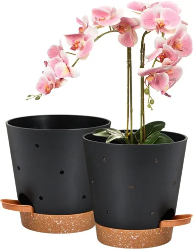 Vista 13 de 6 Inch Orchid Pot, 2 Pack Self Watering Plant Pots, Orchid Pots with Holes Blanco+Marrón