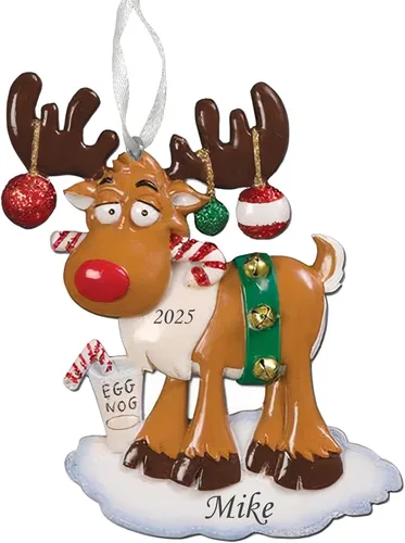 Vista 10 de 2025 Adorno de Navidad personalizado para niños – Recuerdo festivo con nombre y año personalizados – Adorno de árbol de Navidad con diseño de animal