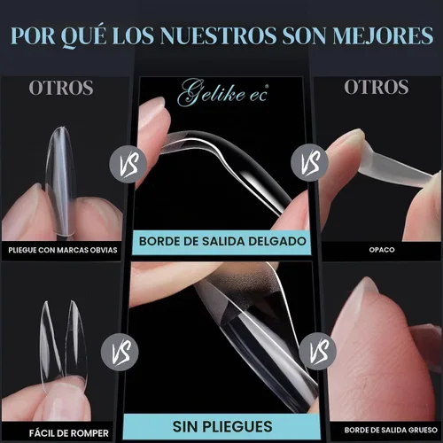 Vista 6 de Gelike EC Kit de puntas de uñas de gel suave de cobertura completa para extensiones de uñas, 552 piezas de puntas de gel cuadradas medianas