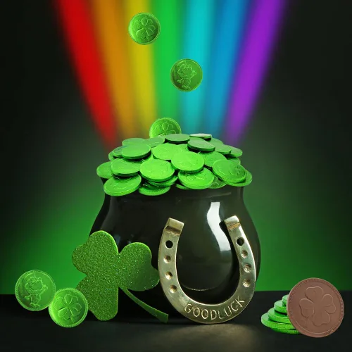 Vista 5 de Monedas de chocolate del día de San Patricio, monedas verdes de la suerte, chocolate con leche belga sin nueces, moneda láctea certificada Kosher
