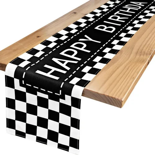 Vista 7 de Letjolt - Camino de mesa de feliz cumpleaños, 72 pulgadas, punto negro Tela similar al lino, carteles de fiesta de cumpleaños, decoraciones de mesa