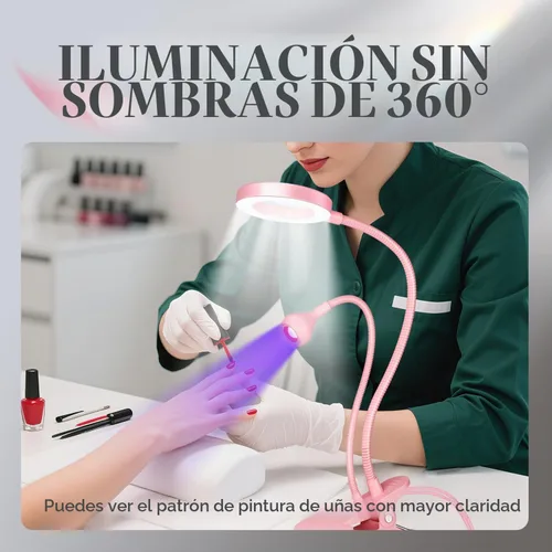 Vista 2 de krofaue Lámpara de uñas UV con lupa 6X, 4 brillo, modo de luz dual Lámpara UV para uñas con lupa 6X