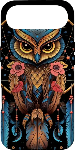 Vista 27 de Funda para iPhone 17 con diseño de plumas indias nativas americanas y búho